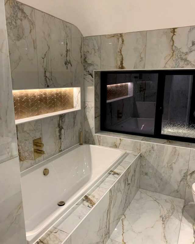 White and Gold Marble Effect Bathroom 60x120cm Tiles - Blackburn Tile Centre - Best Tiles Manufacturer in U. K.